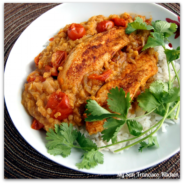 Red lentil chicken stew