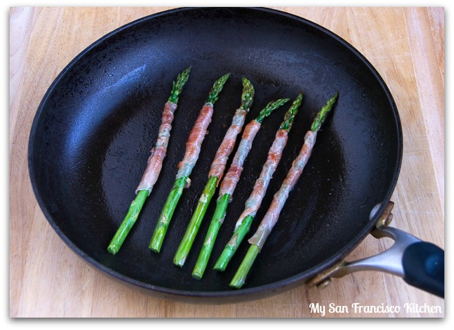 cooking the prosciutto asparagus